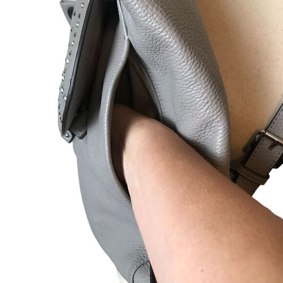 Michael Kors Riley rhinestone studded gray pebble drawstring leather backpack - Picture 11 of 14